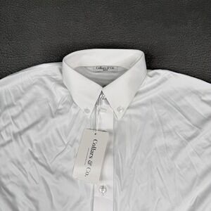 Collars & Co. Dress Collar Polo Shirt Mens M White Long Sleeve 4-Way Stretch